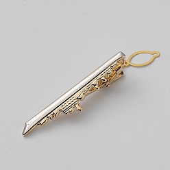 Building Brass Collar Tie Clips with Chain for Men, Golden & Silver, Building, 60x17mm