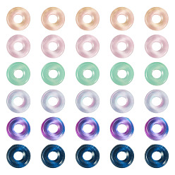 Mixed Color 120Pcs 6 Colors Transparent Glass European Beads, Large Hole, Flat Round, Mixed Color, 12x4mm, Hole: 5mm, 20pcs/color
