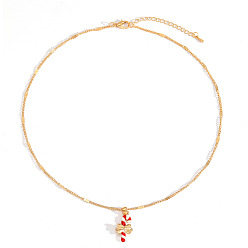 Candy Cane Рождественские ожерелья с подвесками из цинкового сплава и эмали, золотые, красные, шоколадная конфета, 15.75 дюйм (40 см), Кулон : 22 мм