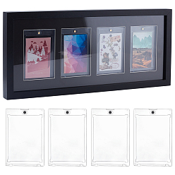 Черный Прозрачная пластиковая рамка для отображения торговых карточек, 4 стандартный держатель для бейсбольных и футбольных карточек, прямоугольные, чёрные, 190x420x30.5 мм, внутренний диаметр: 111x73 мм