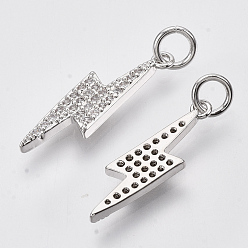 Платина Латунные микро проложить кубического циркония подвески, без кадмия и без свинца, молния, платина, 21x6x2 мм, отверстие : 3 мм