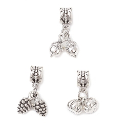 Античное Серебро 3 шт. 3 стили тибетский стиль сплав сосновая шишка тыква желудь европейские подвески, Подвески с большими отверстиями, античное серебро, 21.5~25 мм, отверстие : 4.5 мм, 1 шт / стиль