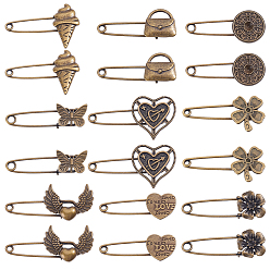 Mixed Shapes 18 piezas 9 estilos de alfileres de aleación para falda escocesa para ropa de mochila, Bronce antiguo, formas mixtas, 19~32.5x51.5~61.5x7~9 mm, 2 piezas / estilo