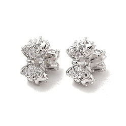 Platinum Brass Micro Pave Clear Cubic Zirconia Spacer Beads, Bowknot, Platinum, 7x8x4mm, Hole: 1mm