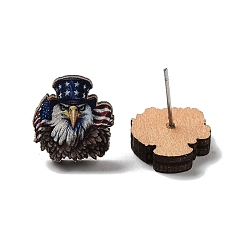 Eagle Independence Day Wood Stud Earrings, with 304 Stainless Steel Pins, Eagle, 15x14mm