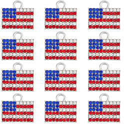 Разноцветный 18шт. подвески из сплава ко Дню независимости, со стразами, платина, прямоугольная подвеска в виде флага, красочный, 14.5x16.5x2 мм, отверстие : 2.6~3 мм