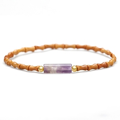 Аметист Браслеты-колонны из натурального аметиста, Эластичные браслеты ручной работы из бамбука с оливковой косточкой и бисером для женщин и мужчин, 7-7/8 дюйм (20 см)