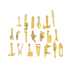 Античное Золото Сплавочные подвески тибетского стиля, набор инструментов гаечный ключ бензопила серия подвеска, античное золото , 19~34x4~16x1~6 мм, отверстие : 1.1~6 мм