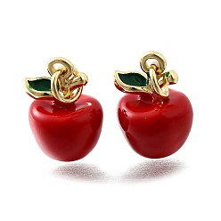 Яблоко Латунь эмаль подвески, с целью перехода в кольце, без кадмия и без свинца, реальный 18 k позолоченный, яблоко, 15x10 мм, отверстие : 3 мм