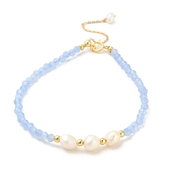 Real 18K Gold Plated Pearl Beaded Bracelets, with Cat Eye Beads, Real 18K Gold Plated, 6-7/8 inch(17.4cm)