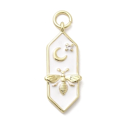 Белый Латунные микро проложить кубического циркония подвески, Пчелы, с эмалью и кольцом для прыжков, без кадмия и без свинца, стойки покрытие, долговечный, реальный 18 k позолоченный, белые, 23.5x9.5x2 мм, отверстие : 3.4 мм
