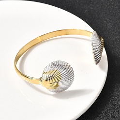Shell Shape 304 женские браслеты-манжеты из нержавеющей стали, реальный 18 k позолоченный и цвет нержавеющей стали, формы раковины, внутренний диаметр: 2x2-3/8 дюйм (5.05x5.9 см)