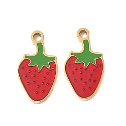 Клубника 304 нержавеющей стальной эмали подвески, ионное покрытие (ip), золотые, клубника, 15.5x8.5x1.5 мм, отверстие : 1.5 мм