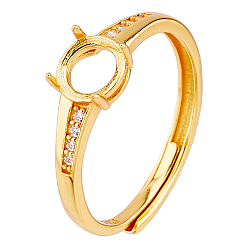 Золотой 1pc 925 регулируемые кольца из стерлингового серебра, настройки зубчатого кольца, золотые, лоток : 4 мм, размер США 6 (16.5 мм)