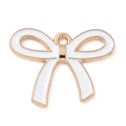Белый Подвески из эмали и сплава, золотой свет, без кадмия и без свинца, очарование бантом, белые, 19.5x25x2 мм, отверстие : 1.6 мм
