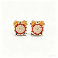 Clock Back to School Printed Wood Stud Earrings for Women, Clock, 14mm