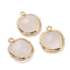 Хрусталь Природного кварца хрустальных подвесок, подвески из горного хрусталя, граненые квадратные подвески, с позолоченными латунными петлями по краям, 16x14x5 мм, отверстие : 2 мм