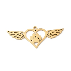 Золотой 304 подвески из нержавеющей стали, полый, подвеска в виде сердца, крыла и отпечатка лапы, золотые, 15x38x1 мм, отверстие : 1.6 мм