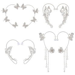 Платина 4 пара 4 серьги-каффы в форме бабочки из сплава со стразами, латунные серьги-альпинисты с запахом для девочек и женщин, платина, 62~92x34.5~45x11~16 мм, 1 пара / стиль