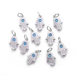 Платинированный Латунь прелести, с микро проложить кубического циркония, долговечный, hamsa рука / рука fatima / рука miriam, Реальная платина, 13.5x8x2 мм, отверстие : 3 мм