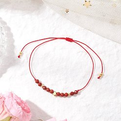 Красный Камень Натуральные круглые красные бусины яшмы плетеные браслеты из бусин для женщин, с регулируемой плетеной нейлоновой нитью и стеклянными бусинами, граненые, внутренний диаметр: 3 дюйм (7.6 см)