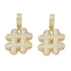 Другие Латунные микро проложить кубического циркония подвески, долговечный, стойки покрытие, без свинца и без кадмия, реальный 18 k позолоченный, знак хэштега, 24x22.5x4 мм, отверстие : 8x5 мм