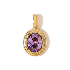 Фиолетовый 304 микро нержавеющей стали прокладывать Цирконом подвески, овальные амулеты, ионное покрытие (ip), реальный 18 k позолоченный, фиолетовые, 23x13 мм