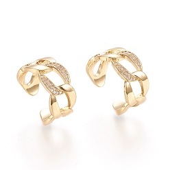 Настоящее золото 18K Регулируемые латунные кольца микро манжеты из прозрачного циркония, открытые кольца, овальные, реальный 18 k позолоченный, размер США 7 1/4 (17.5 мм)