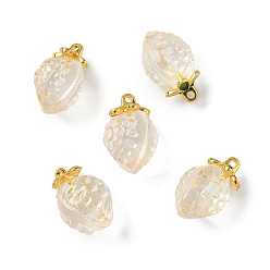 Лимонный шифон Прозрачные стеклянные подвески, клубника, с золотой эмали сплава выводов, два тона, лимонный шифон, 18x12x10.5 мм, отверстие : 1.5 мм