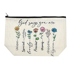 Цветок Льняные клатчи с набивным рисунком и застежкой-молнией для хранения вещей, макияж сумки, прямоугольные, красочный, цветок, 161x256x3 мм, развернуть: 161x256x78 мм