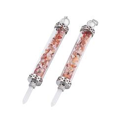 Красный Агат Натуральный сердолик больших остроконечных подвесок, изготовление маятниковых подвесок, с кварцевыми бусинами, фурнитура из стекла и латуни , колонка, платина, 130x17 мм, отверстие : 5x7 мм