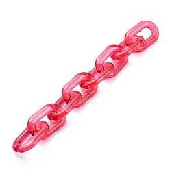 Cerise Handmade Transparent Acrylic Cable Chains, Oval, Cerise, Link: 31x19.5x5mm, about 39.37 inch(1m)/strand