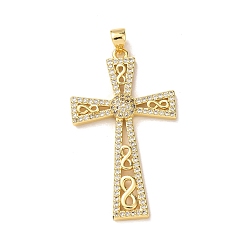 Золотой Латунные микропаве прозрачные подвески с фианитом, крест прелести, золотые, 41x24x4 мм, отверстие : 5x3 мм