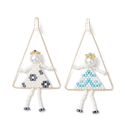 (52) Непрозрачная лаванда 2шт. ручной работы стеклянные бусины девочка играет на качелях большие подвески, с латунной фурнитурой , разноцветные, 68.5x34.5x8 мм, отверстие : 1.2 мм