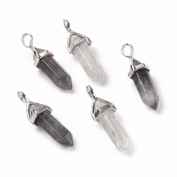 Другие Кварцы Подвески из натурального серого кварца с острыми краями, граненые, с латунной фурнитурой платинового цвета, без свинца и без кадмия, пуля, 27~30x9~10x7~8 мм, отверстие : 4x3 мм