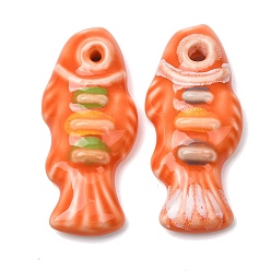 Orange Handmade Porcelain Big Pendants, Hand Painted, Famille Rose Porcelain, Fish Charms, Orange, 65x29x11mm, Hole: 4.5mm