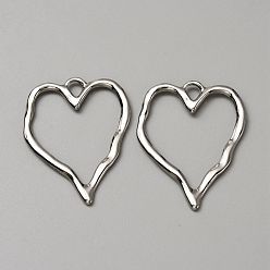 Платина Подвески из сплава , сердце, платина, 37x28x2 мм, отверстие : 4.5x4 мм