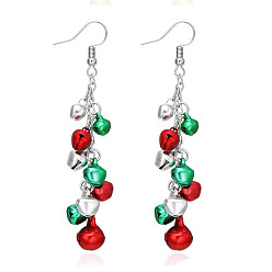 Колокол Серьги-подвески из сплава и пластика с рождественской тематикой, с эмалью, платина, колокол, 63.4x14.9 мм