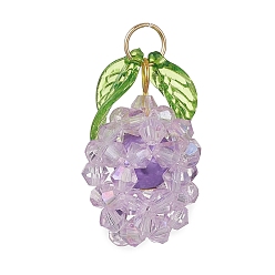 Лиловый Стеклянные подвески, ананас, с 304 кольцами из нержавеющей стали, граненые, с покрытием AB цвета, сирень, 29x17x17 мм, отверстие : 5 мм