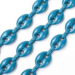 Dark Cyan Alloy Coffee Bean Chains, with Iron Oval Link, Unwelded, Spray Paint, Cadmium Free & Lead Free, with Spool, Dark Cyan, Coffee Bean: 13.5x10.5x4.5mm, Link: 9x4x2mm