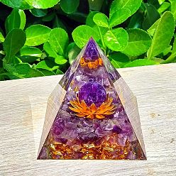 Фиолетовый Генераторы энергии смолы оргонитовой пирамиды, рейки натуральные аметистовые чипсы внутри для украшения стола домашнего офиса, фиолетовые, 60x60x60 мм