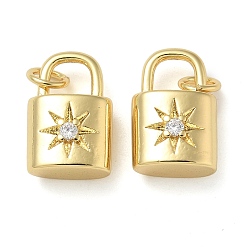 Настоящее золото 18K Стойка металлическая латунная микропрофилированная кубическая циркония подвески, долговечный, без свинца и без кадмия, замок с солнечными подвесками, с целью перехода в кольце, реальный 18 k позолоченный, 14.5x9.5x5.3 мм, отверстие : 3 мм
