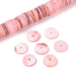 Pink Естественных пресноводных оболочки бисер нитей, диск, окрашенные, Heishi бусы, розовые, 9~10.5x0.5~3 мм, отверстие : 1 мм, около 202~211 шт / нитка, 15.16~15.75 дюйм (38.5~40 см)