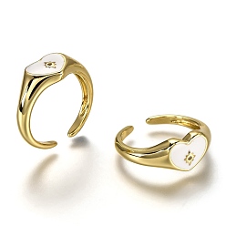 White Brass Micro Pave Clear Cubic Zirconia Cuff Rings, Open Rings, with Enamel, Heart with Star, 
Real 18K Gold Plated, Long-Lasting Plated, White, US Size 7 1/4(17.5mm)