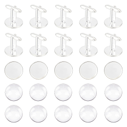 Серебро 16шт. латунная пуговица для манжет, фурнитура запонки, аксессуары для одежды, с 16 стеклянными кабошонами, серебряные, лоток : 16 мм, 27x18 мм