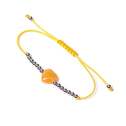 Yellow Jade Natural Yellow Jade Heart Braided Bead Bracelet, 6-3/4~9-7/8 inch(17~25cm)