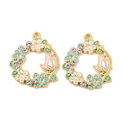 Разноцветный Стойки обшивки сплава эмали подвески, со стразами, золотые, венок с подвеской-бабочкой, красочный, 29x24.7x3 мм, отверстие : 1.6 мм