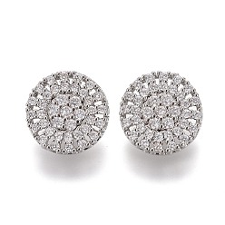 Платина Пуговицы на хвостовике из латуни с микропейвом и прозрачным кубическим цирконием, плоско-круглые, платина, 11x6 мм, отверстие : 1.2 мм