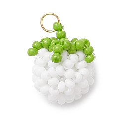 Белый Подвески в виде томатов из стеклянных бусин, с 304 открытым стопорным кольцом из нержавеющей стали, белые, 16x14x12 мм, отверстие : 3 мм