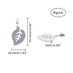 Stainless Steel Color PandaHall Elite Stainless Steel Tablecloth Pendants, with Clips, Leaf, Stainless Steel Color, 32.2mm, Leaf: 67.2x49.2x2mm